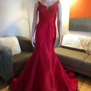 Jovani Red Couture Gown with Sweetheart Neckline and Sleeveless Design